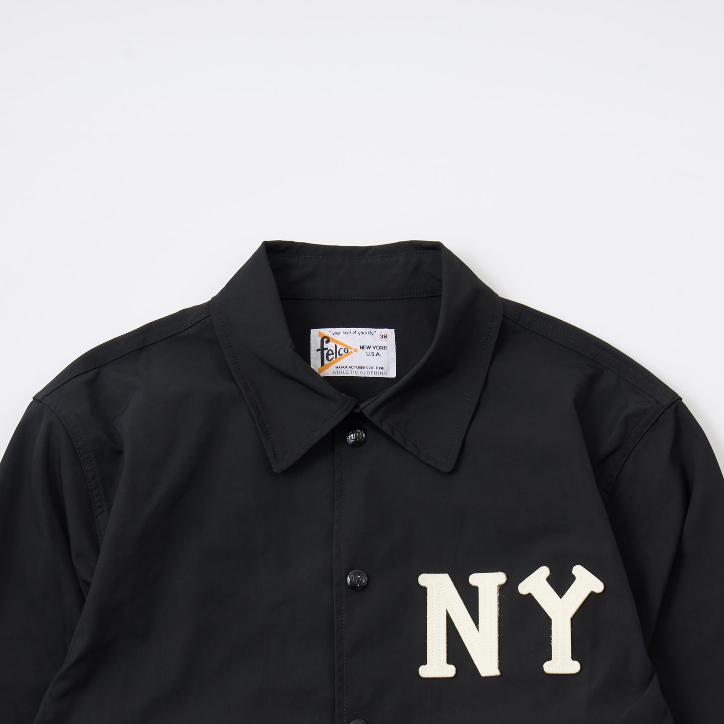 FELCO CLASSIC FIT SET IN SLEEVE UNLINED COACH JACKET SNAP BUTTON FRONT - NEW YORK BLACK YANKEES