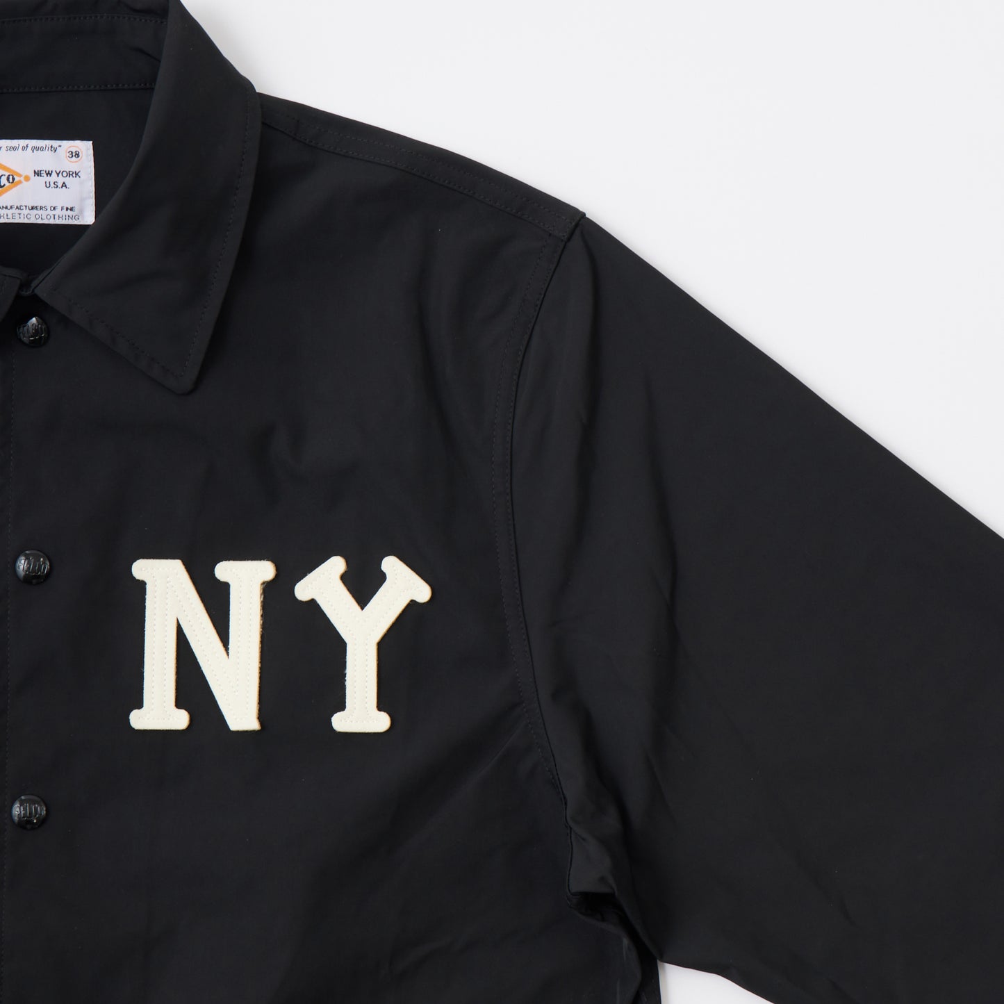 FELCO CLASSIC FIT SET IN SLEEVE UNLINED COACH JACKET SNAP BUTTON FRONT - NEW YORK BLACK YANKEES