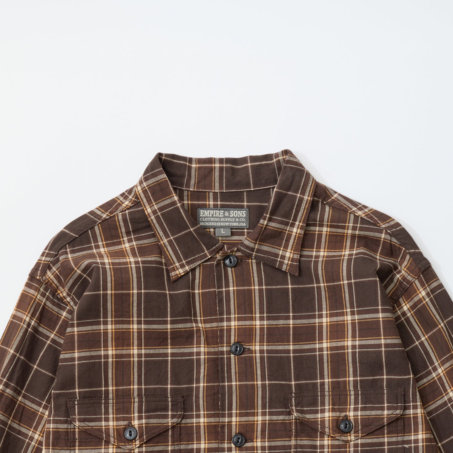 EMPIRE & SONS WORK SHIRT JACKET - COTTON TWILL CHECK - DK BROWN_NATURAL_YELLOW