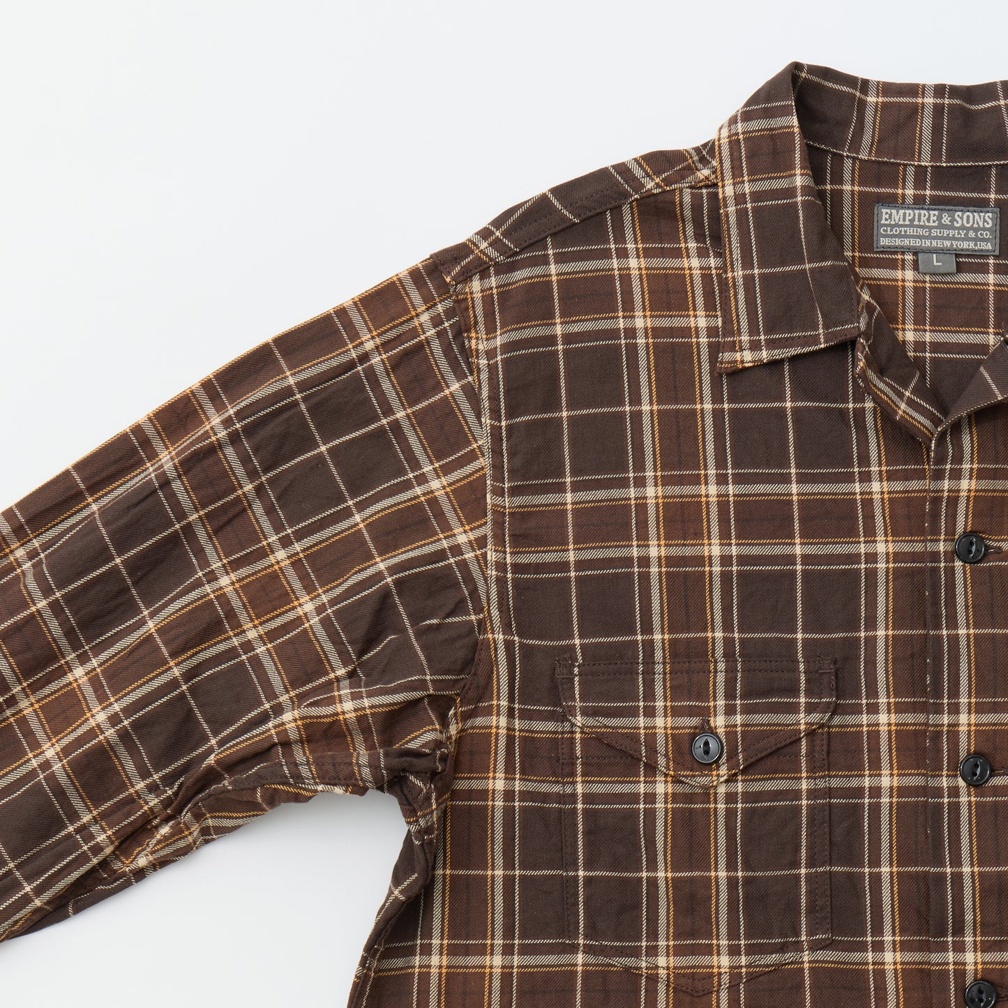 EMPIRE & SONS WORK SHIRT JACKET - COTTON TWILL CHECK - DK BROWN_NATURAL_YELLOW