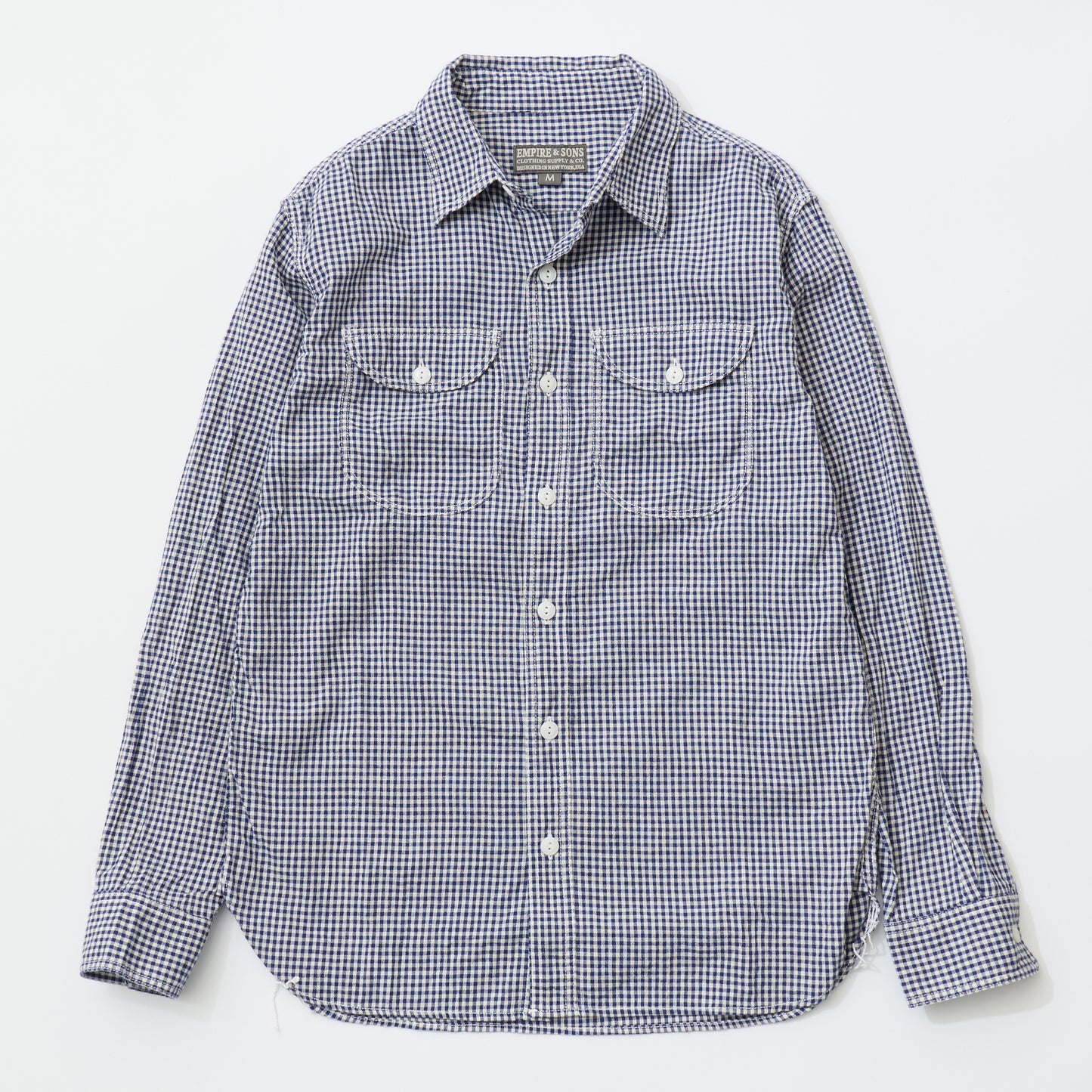 EMPIRE & SONS L/S UTILITY WORK SHIRT COTTON LINEN GINGHAM CHECK - BLUE