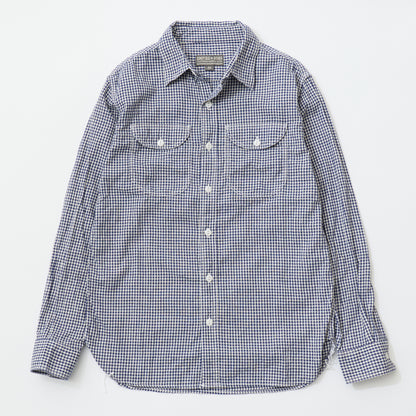 EMPIRE & SONS L/S UTILITY WORK SHIRT COTTON LINEN GINGHAM CHECK - BLUE