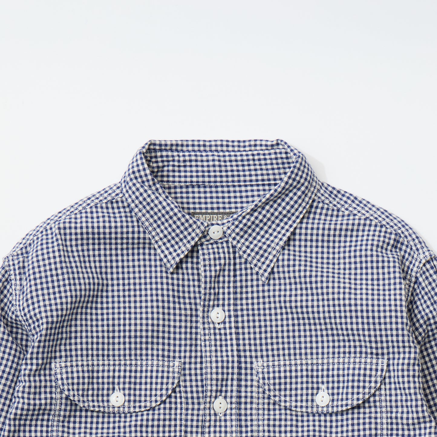 EMPIRE & SONS L/S UTILITY WORK SHIRT COTTON LINEN GINGHAM CHECK - BLUE