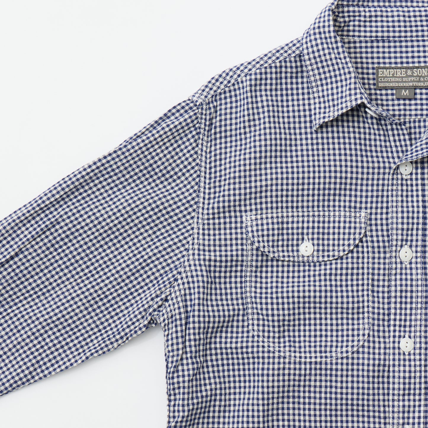 EMPIRE & SONS L/S UTILITY WORK SHIRT COTTON LINEN GINGHAM CHECK - BLUE