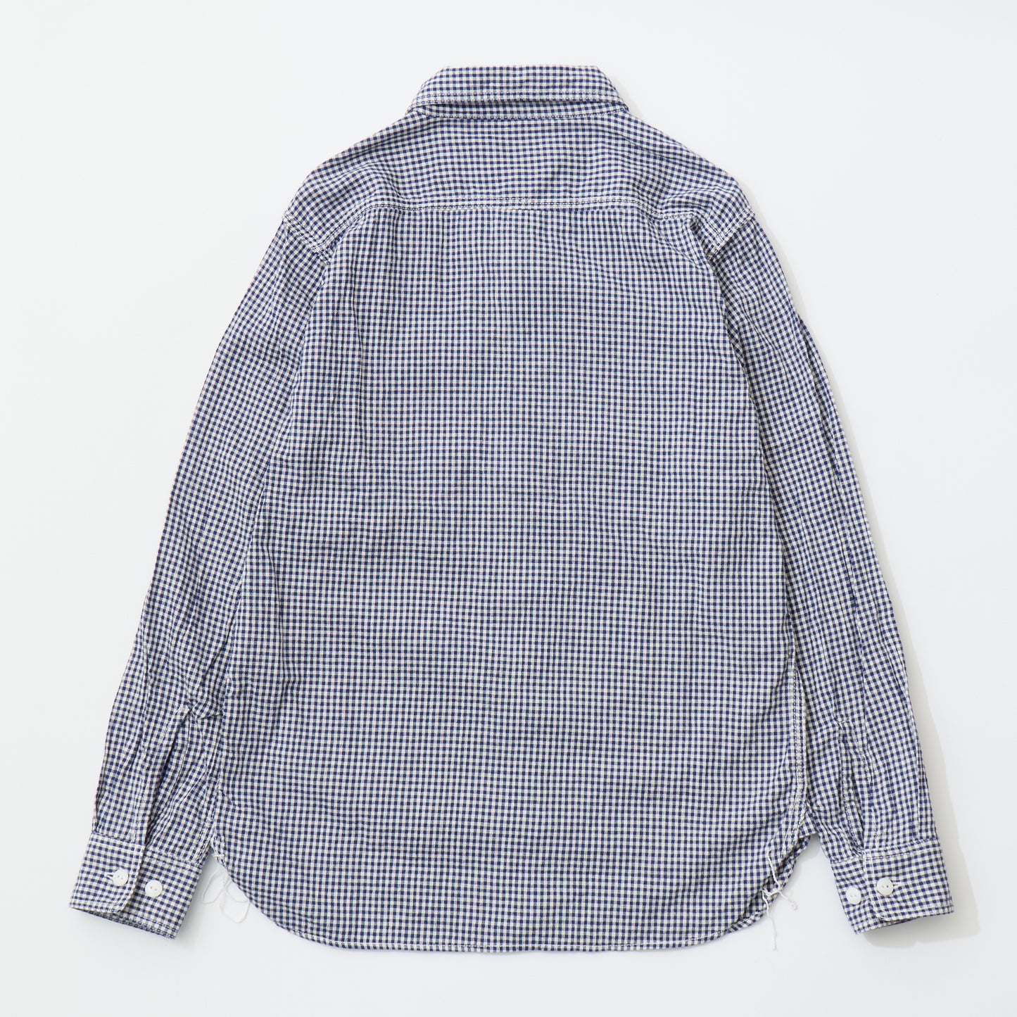 EMPIRE & SONS L/S UTILITY WORK SHIRT COTTON LINEN GINGHAM CHECK - BLUE