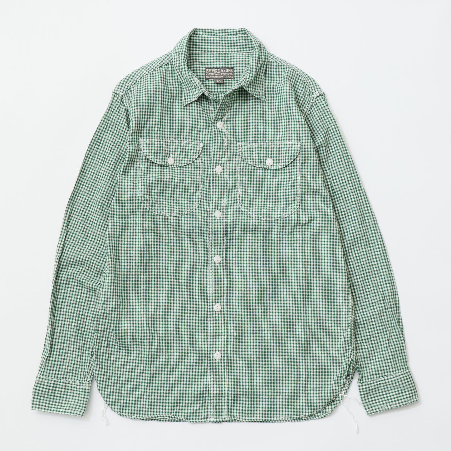 EMPIRE & SONS L/S UTILITY WORK SHIRT COTTON LINEN GINGHAM CHECK - GREEN