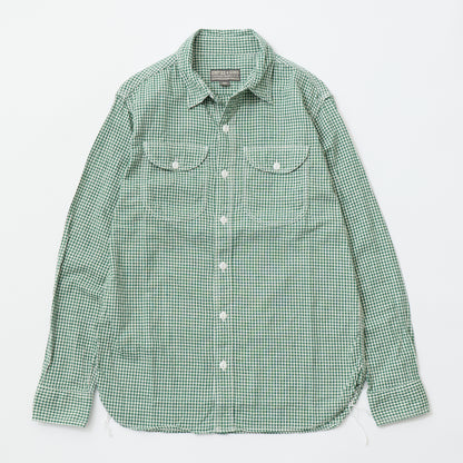 EMPIRE & SONS L/S UTILITY WORK SHIRT COTTON LINEN GINGHAM CHECK - GREEN