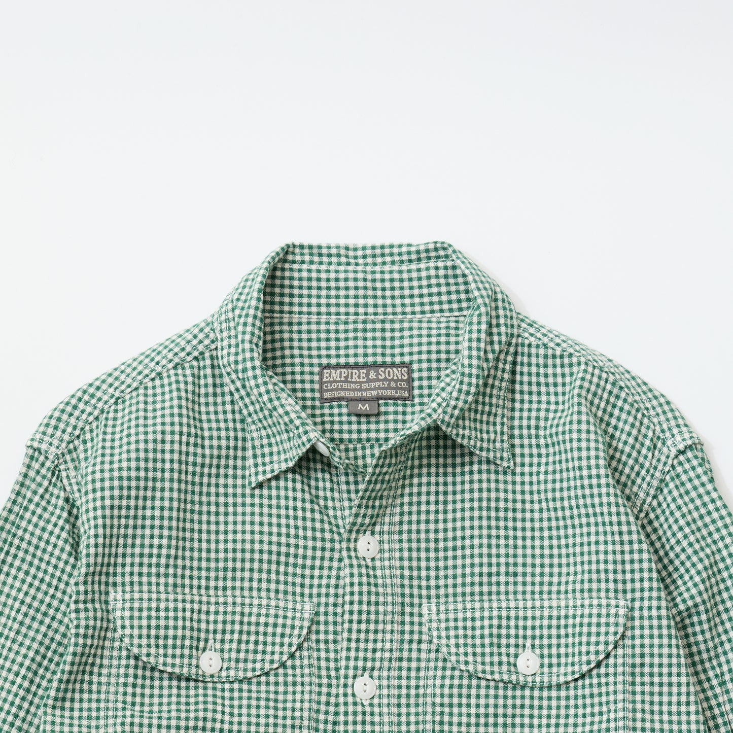 EMPIRE & SONS L/S UTILITY WORK SHIRT COTTON LINEN GINGHAM CHECK - GREEN