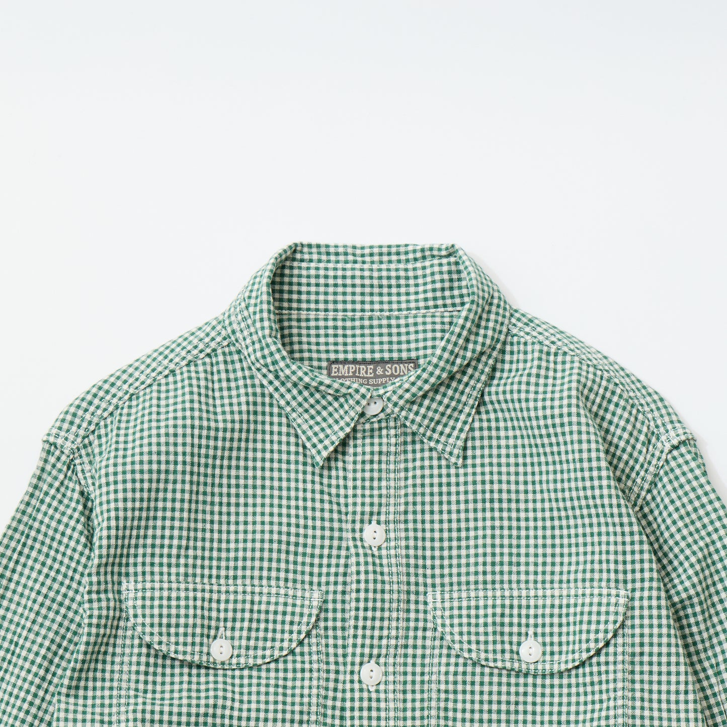 EMPIRE & SONS L/S UTILITY WORK SHIRT COTTON LINEN GINGHAM CHECK - GREEN