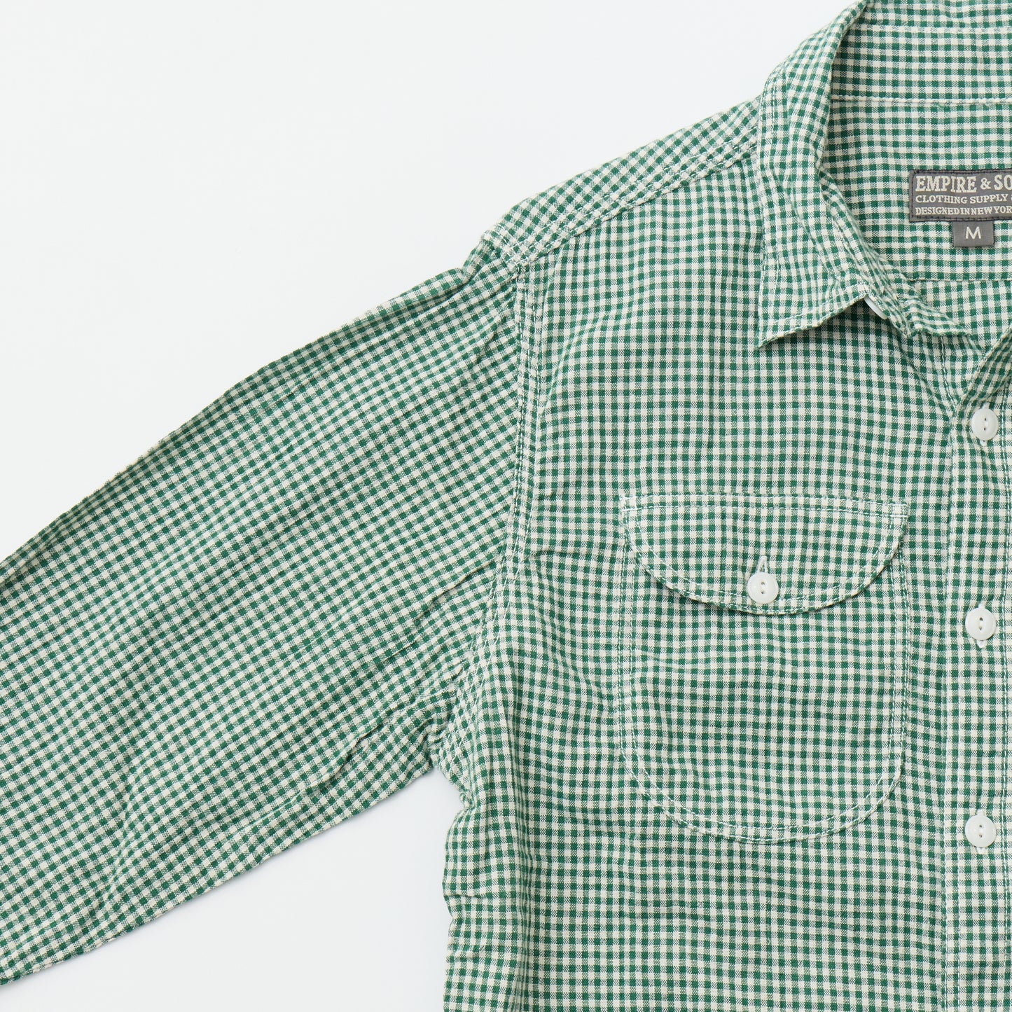 EMPIRE & SONS L/S UTILITY WORK SHIRT COTTON LINEN GINGHAM CHECK - GREEN
