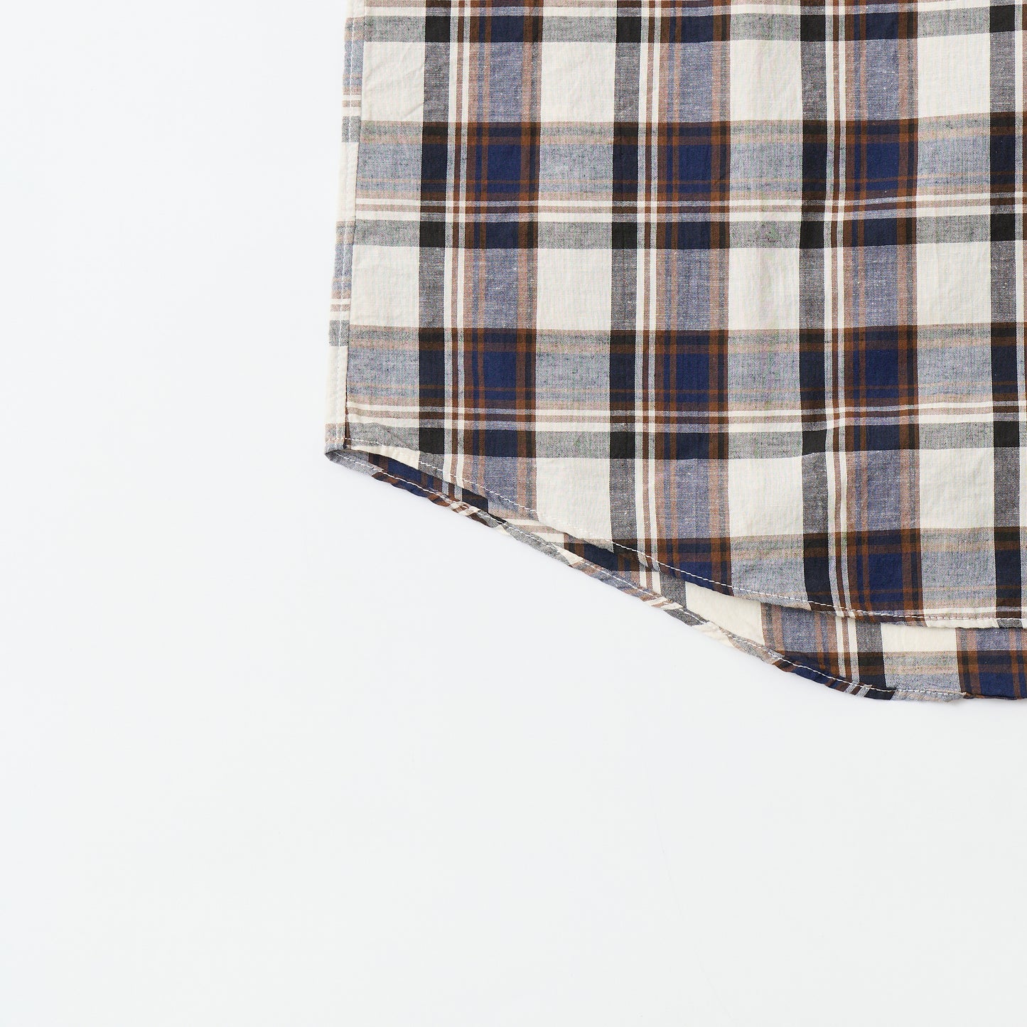 KEATON CHASE USA S/S PULLOVER BD SHIRT COTTON LINEN MADRAS CHECK - NAVY