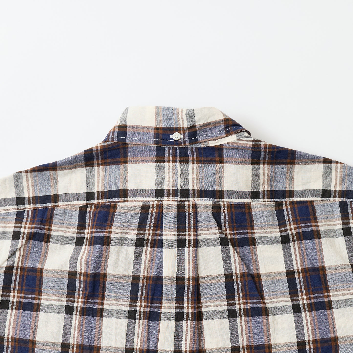 KEATON CHASE USA S/S PULLOVER BD SHIRT COTTON LINEN MADRAS CHECK - NAVY