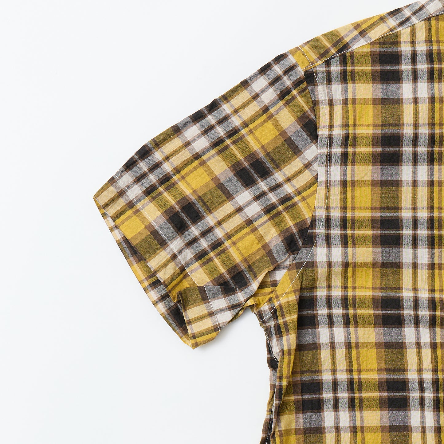 KEATON CHASE USA S/S PULLOVER BD SHIRT COTTON LINEN MADRAS CHECK - YELLOW