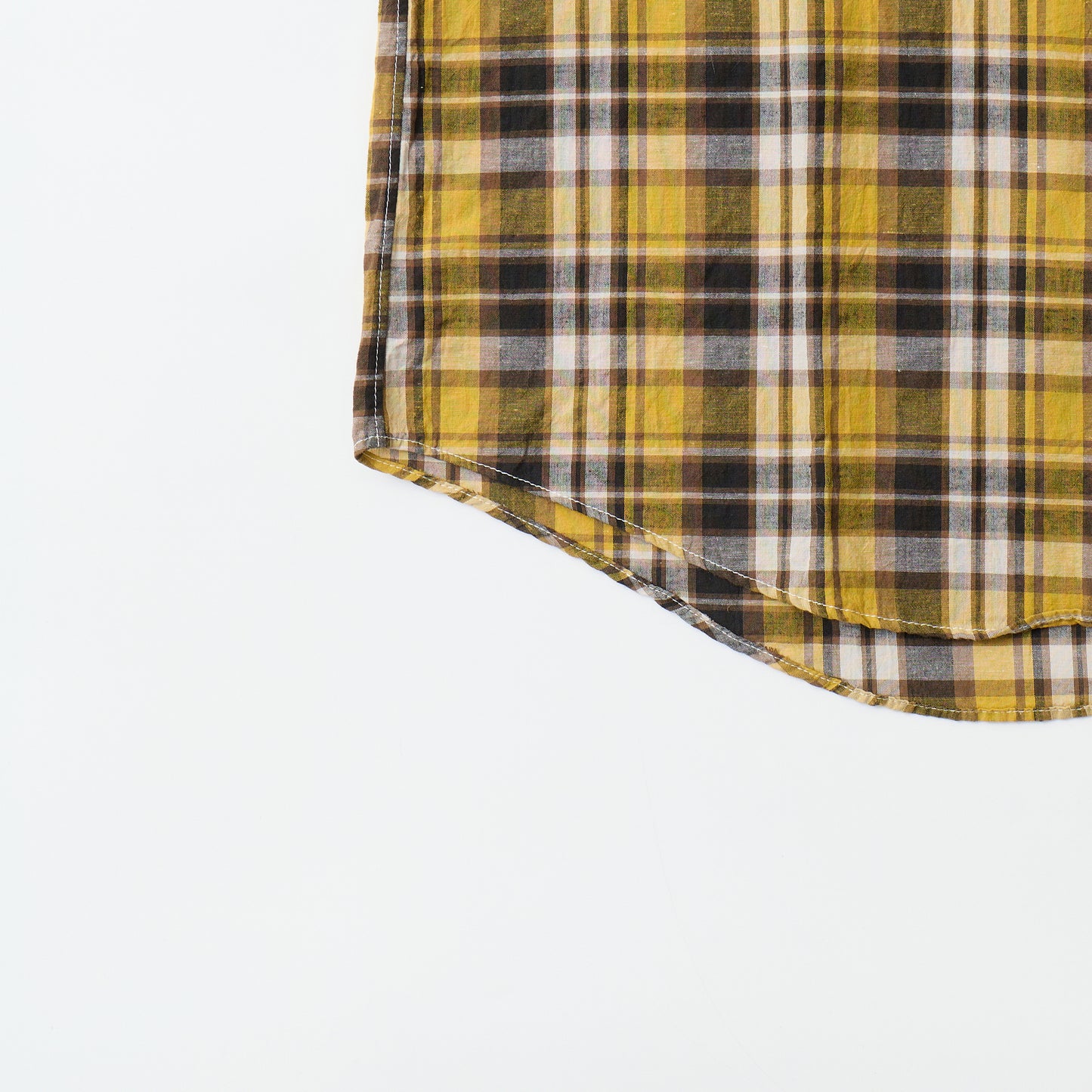 KEATON CHASE USA S/S PULLOVER BD SHIRT COTTON LINEN MADRAS CHECK - YELLOW