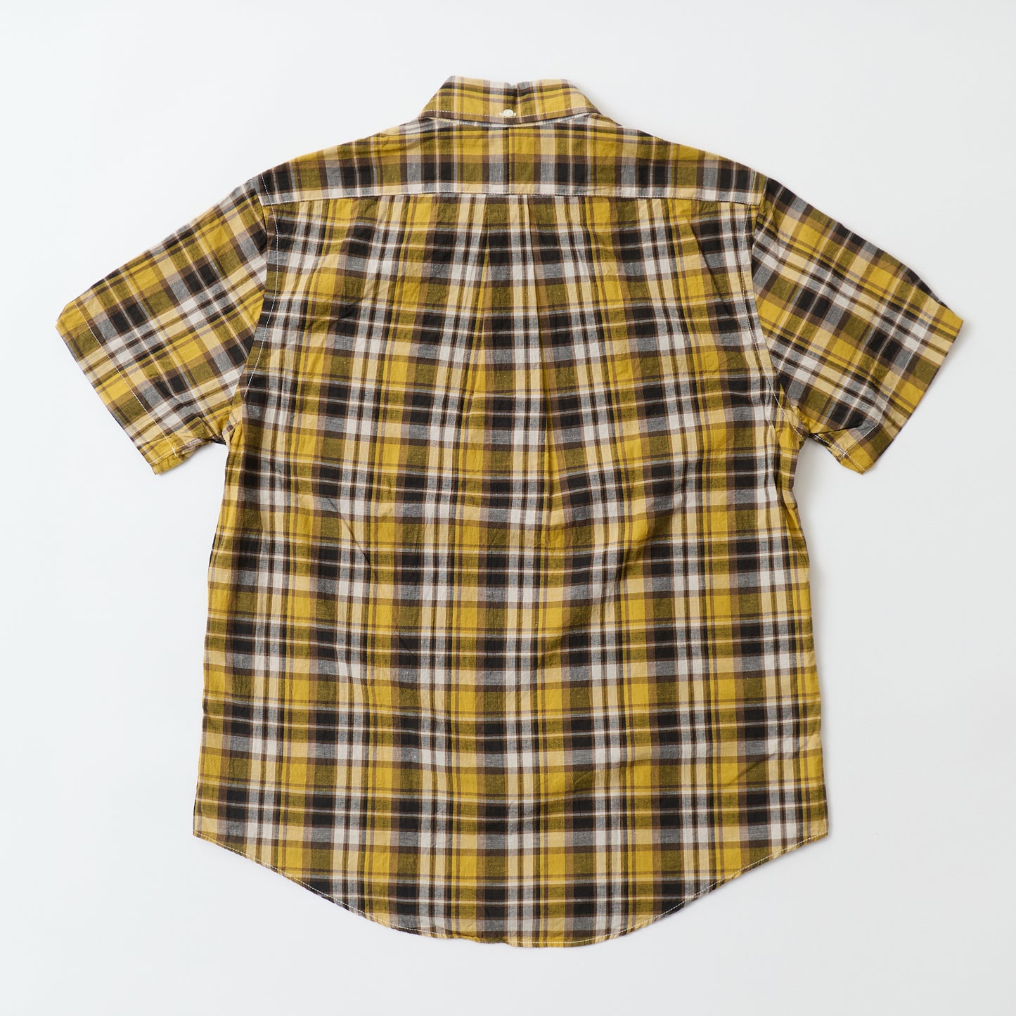 KEATON CHASE USA S/S PULLOVER BD SHIRT COTTON LINEN MADRAS CHECK - YELLOW