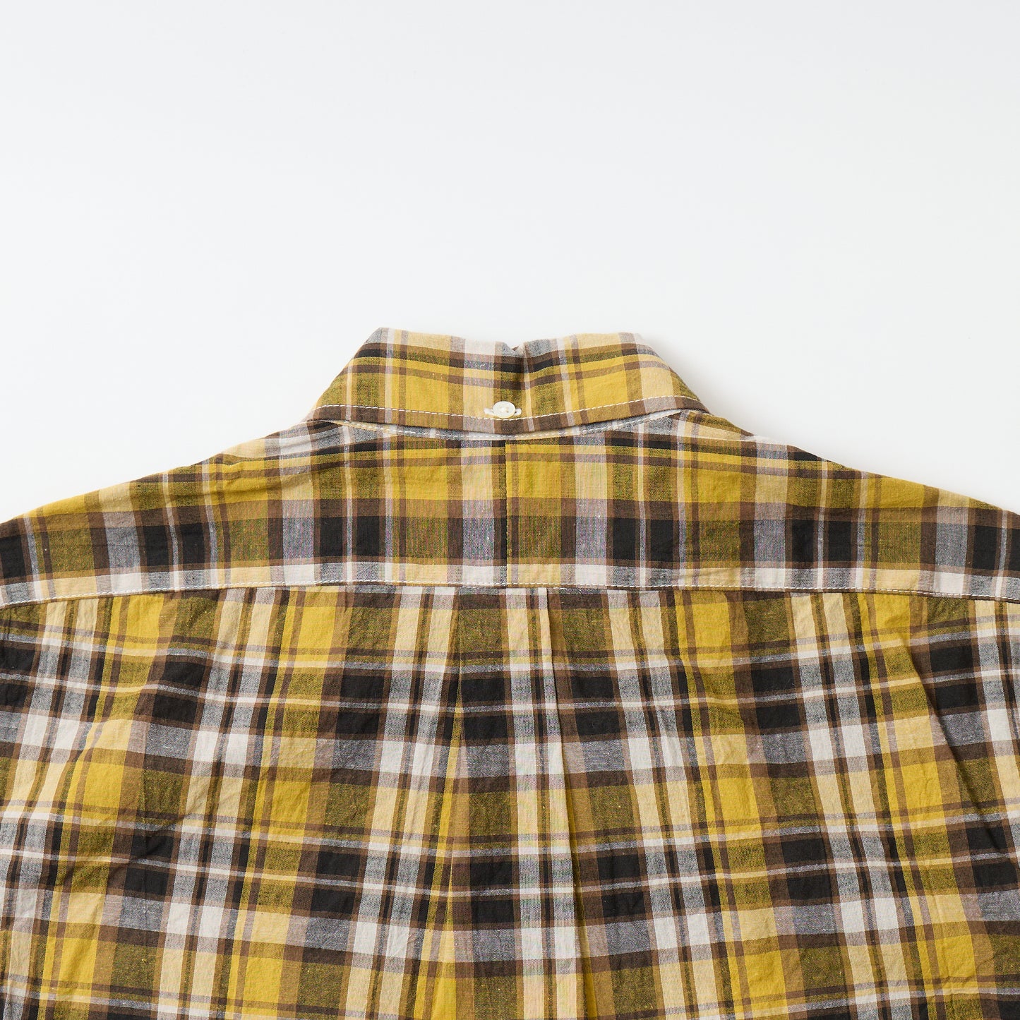 KEATON CHASE USA S/S PULLOVER BD SHIRT COTTON LINEN MADRAS CHECK - YELLOW