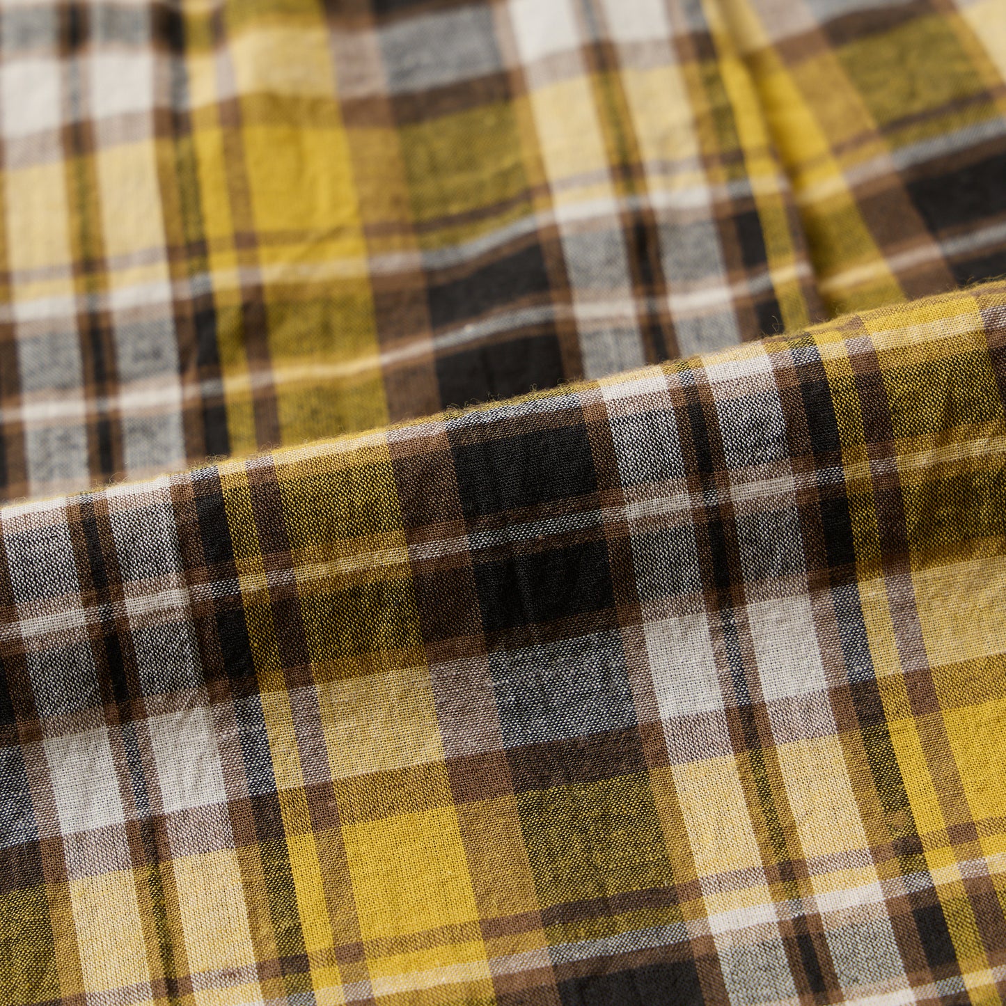 KEATON CHASE USA S/S PULLOVER BD SHIRT COTTON LINEN MADRAS CHECK - YELLOW