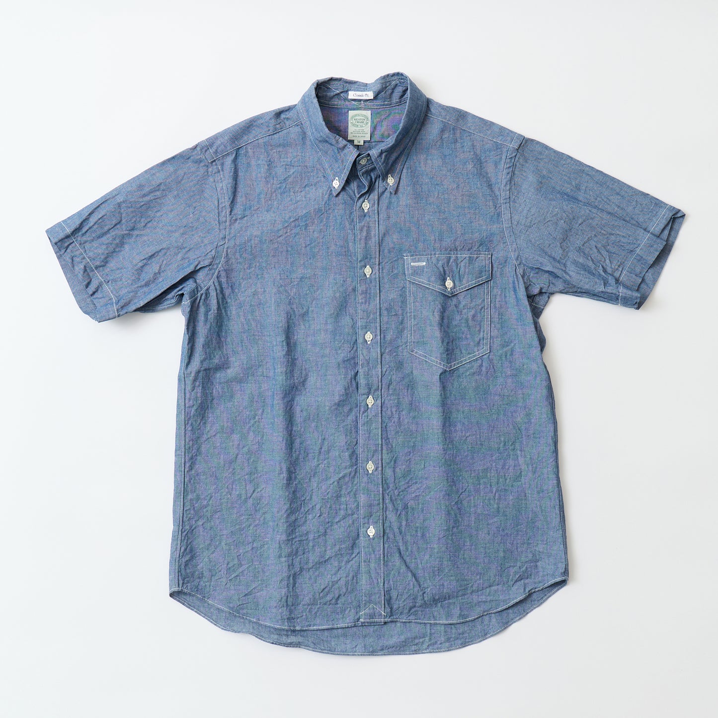 KEATON CHASE USA S/S CLASSIC FIT FULLOPEN B/D SHIRT - 5oz INDIGO CHAMBRAY