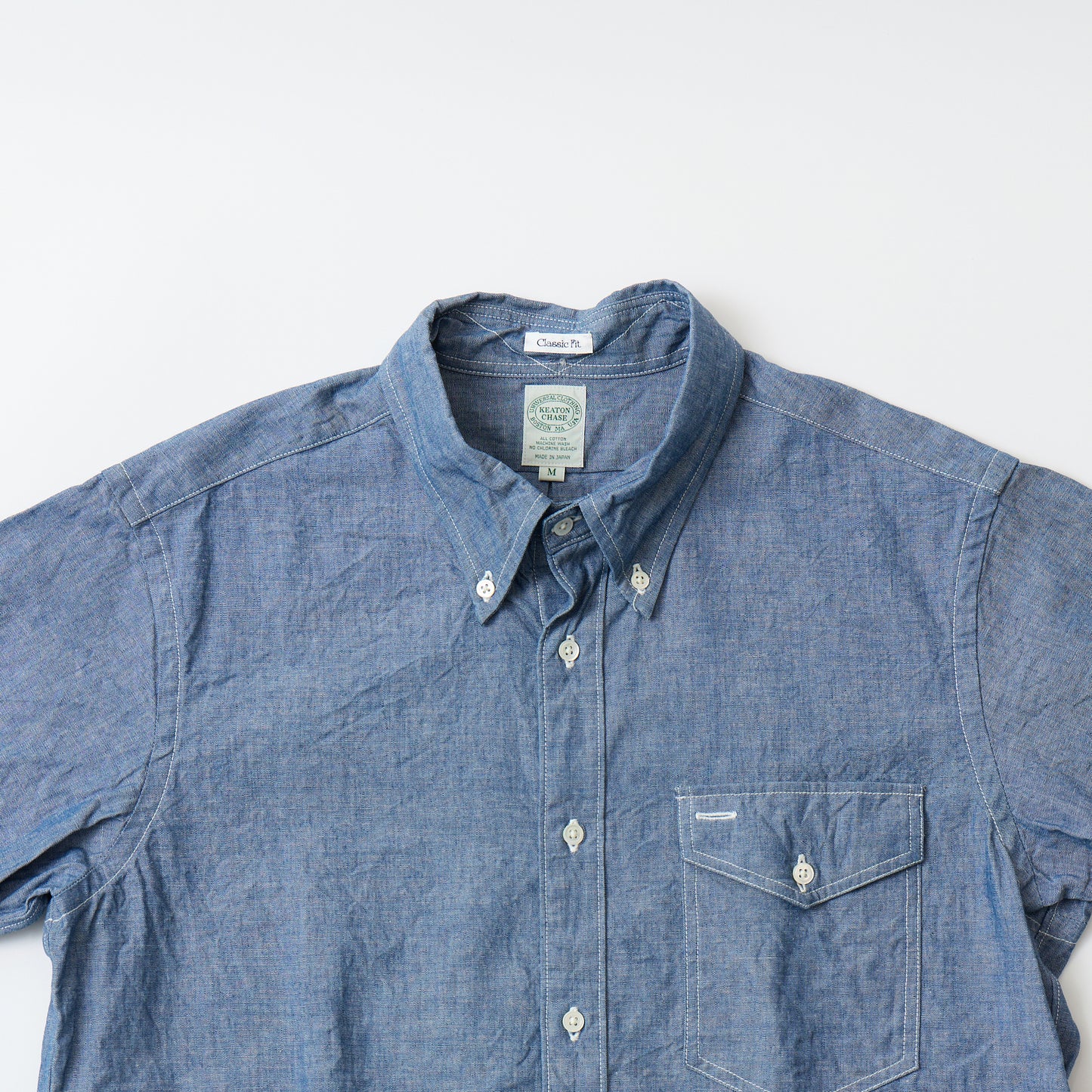 KEATON CHASE USA S/S CLASSIC FIT FULLOPEN B/D SHIRT - 5oz INDIGO CHAMBRAY
