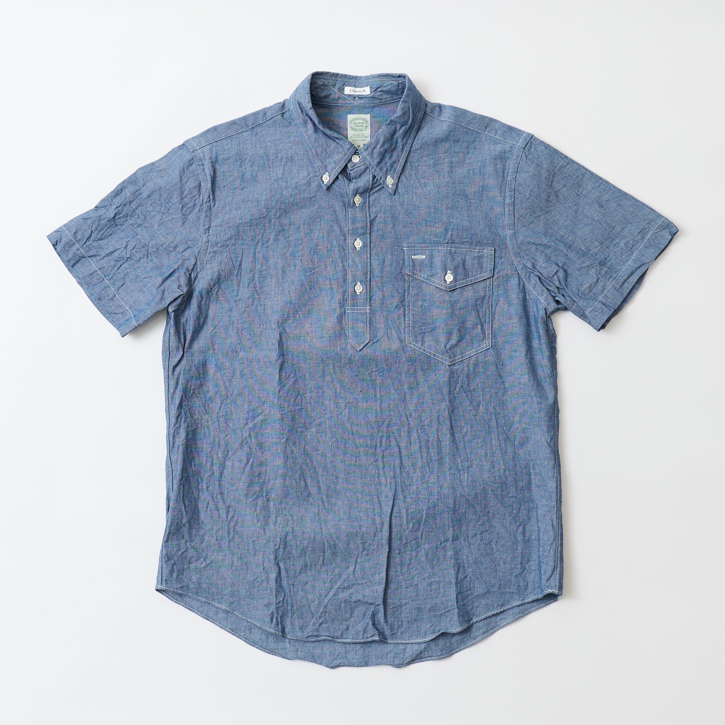 KEATON CHASE USA S/S CLASSIC FIT PULLOVER B/D SHIRT - 5oz INDIGO CHAMBRAY