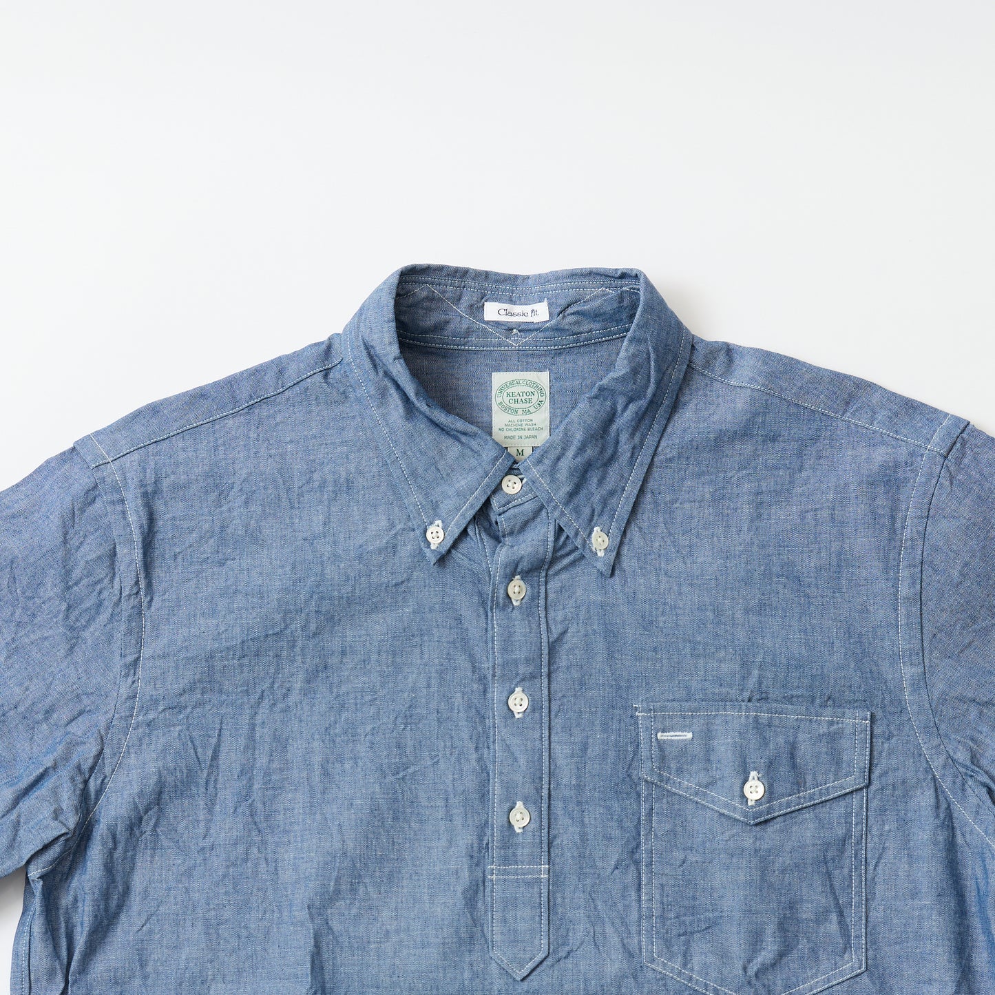 KEATON CHASE USA S/S CLASSIC FIT PULLOVER B/D SHIRT - 5oz INDIGO CHAMBRAY