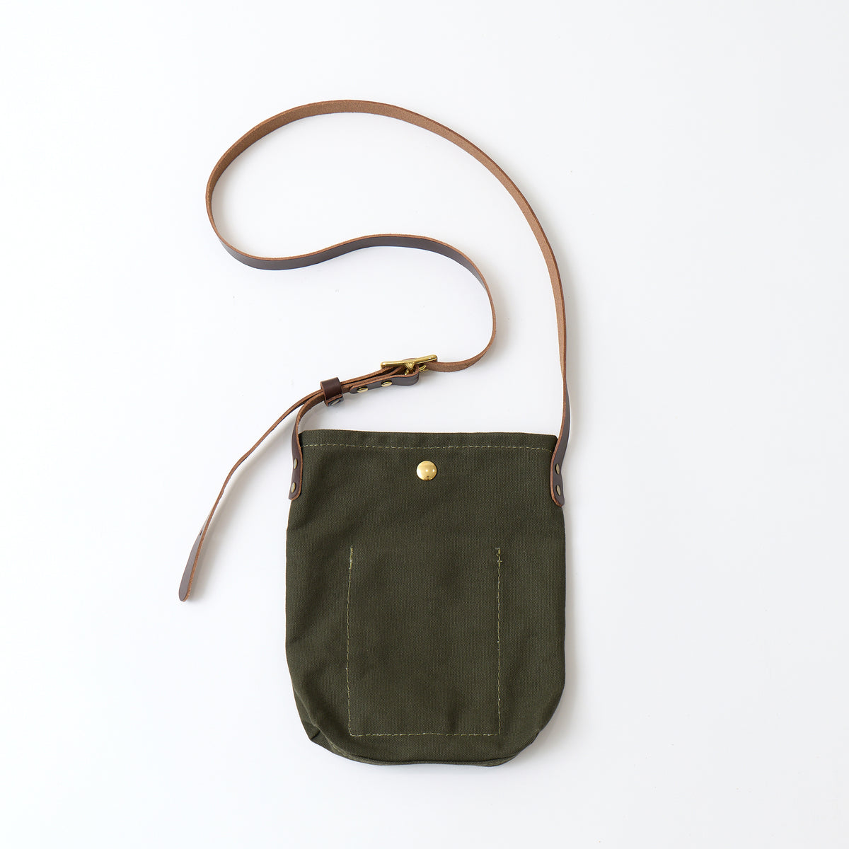 HERITAGE LEATHER MILITARY CANVAS CUSTOM MADE SACOCHE BAG W/ LEATHER STRAP - OLIVE BROWN LEATHER