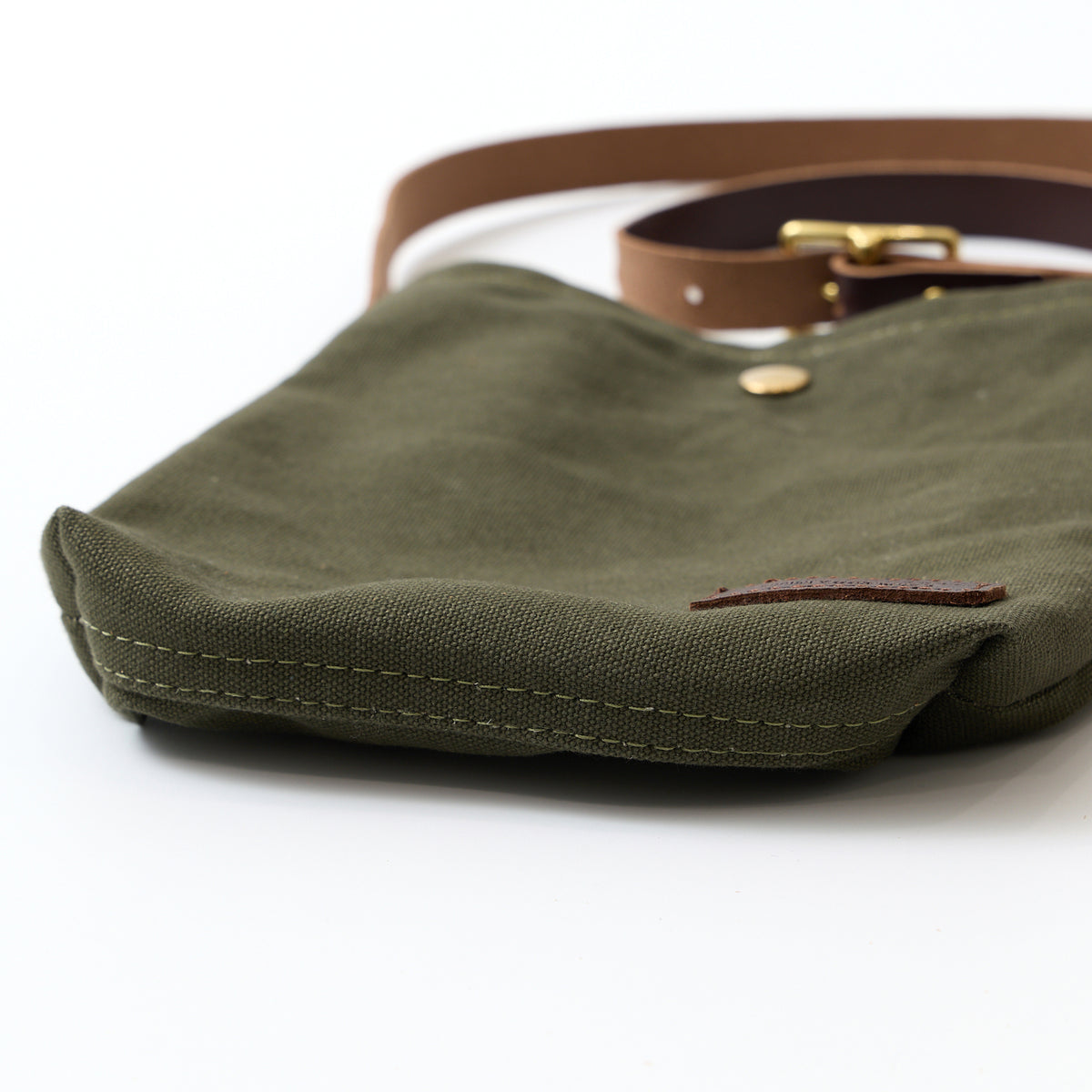 HERITAGE LEATHER MILITARY CANVAS CUSTOM MADE SACOCHE BAG W/ LEATHER STRAP - OLIVE BROWN LEATHER