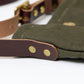 HERITAGE LEATHER MILITARY CANVAS CUSTOM MADE SACOCHE BAG W/ LEATHER STRAP - OLIVE BROWN LEATHER