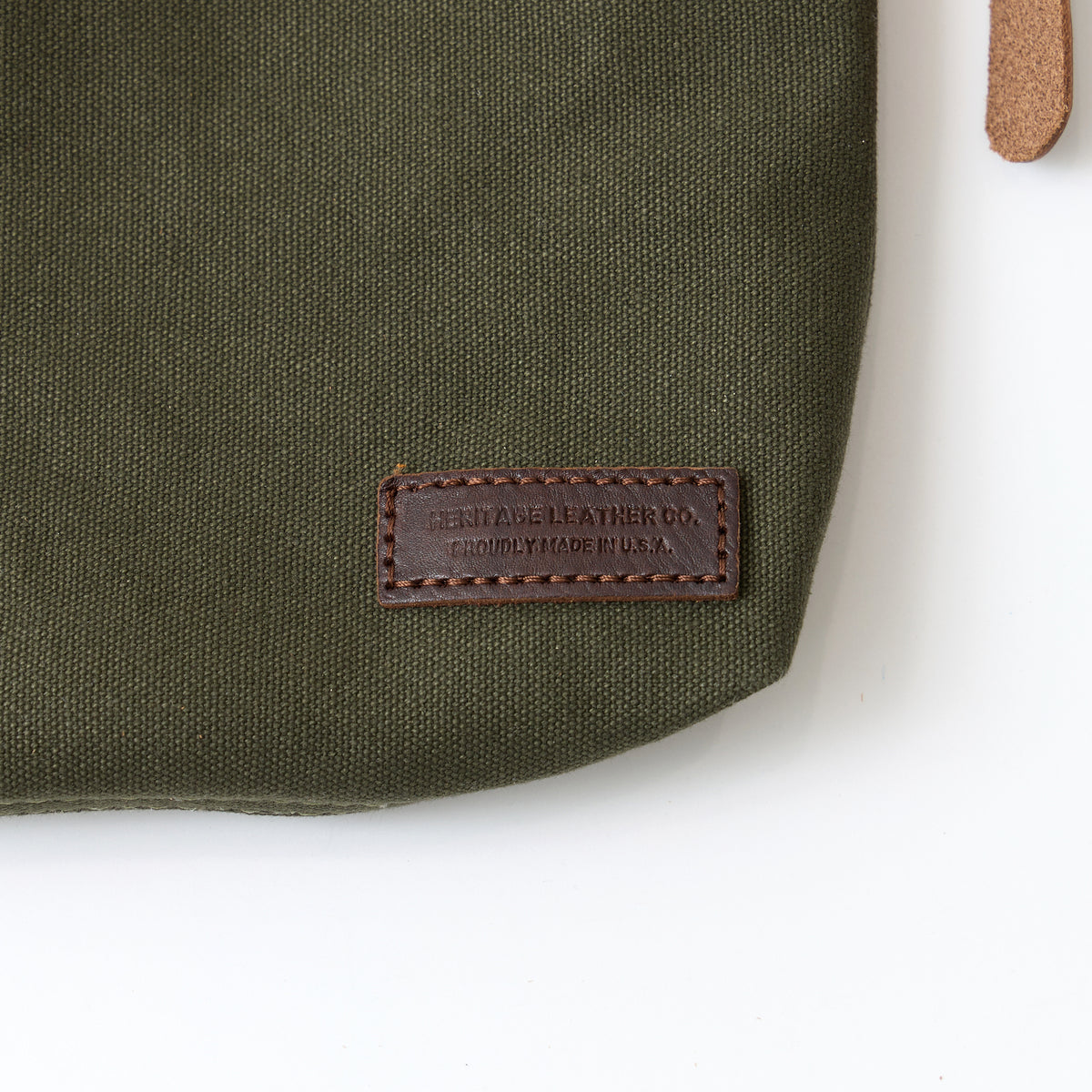 HERITAGE LEATHER MILITARY CANVAS CUSTOM MADE SACOCHE BAG W/ LEATHER STRAP - OLIVE BROWN LEATHER