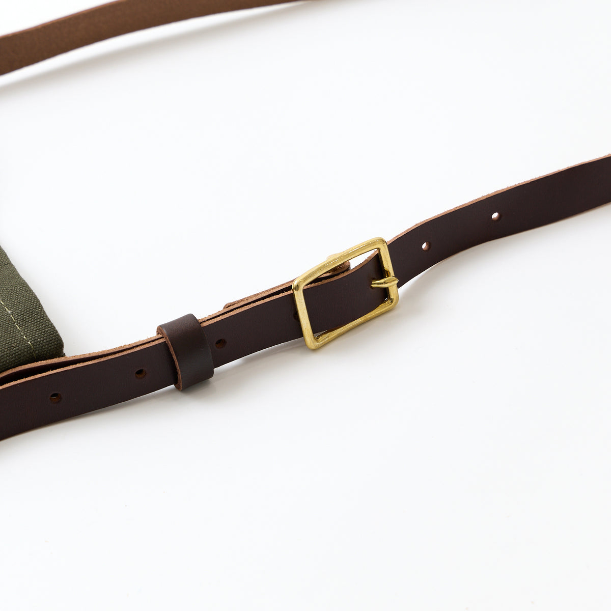 HERITAGE LEATHER MILITARY CANVAS CUSTOM MADE SACOCHE BAG W/ LEATHER STRAP - OLIVE BROWN LEATHER