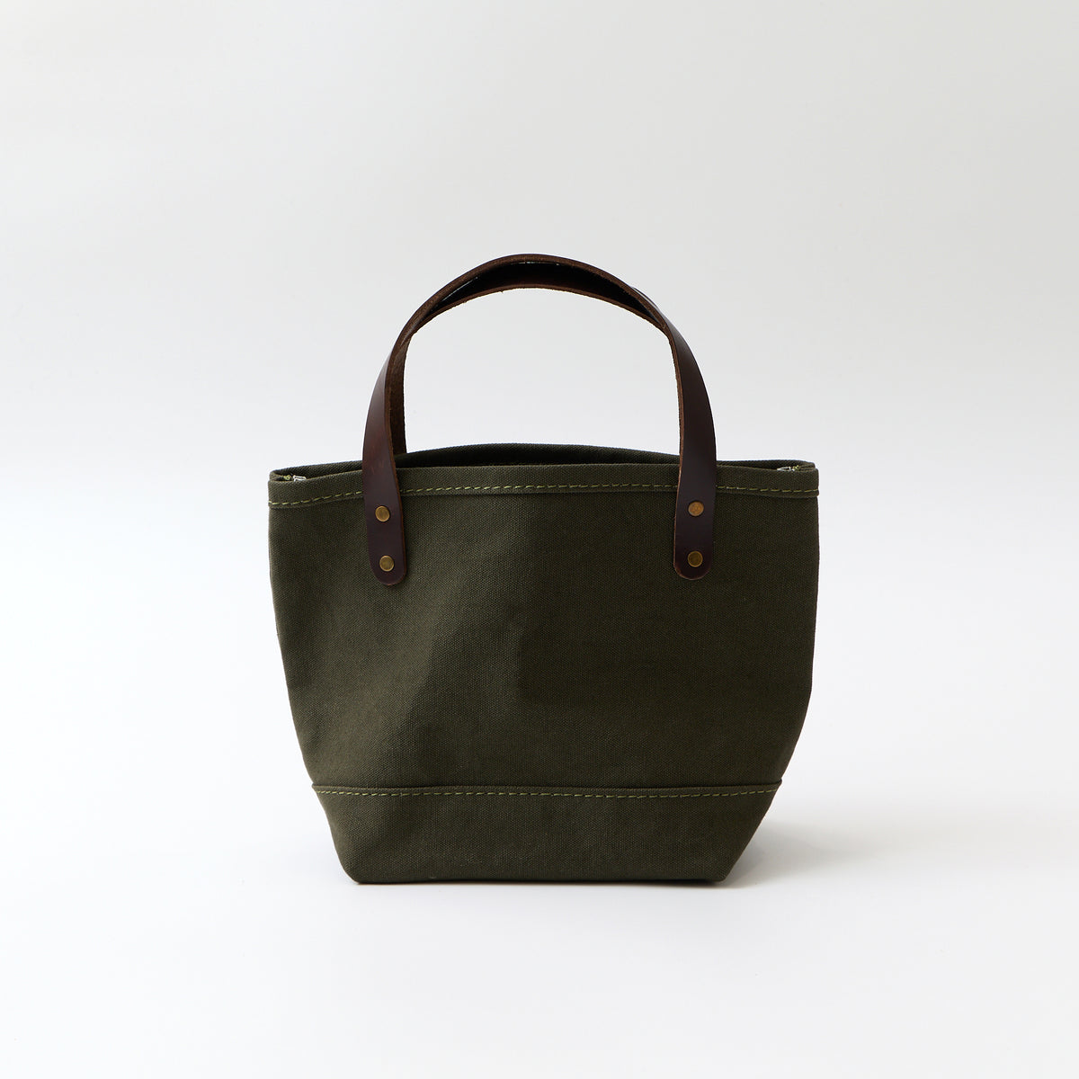 HERITAGE LEATHER MILITARY CANVAS MINI TOTE - OLIVE_BROWN LEATHER