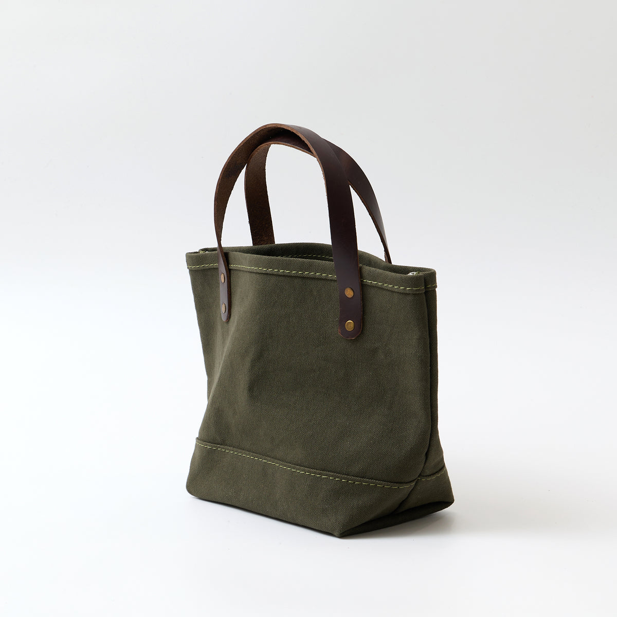 HERITAGE LEATHER MILITARY CANVAS MINI TOTE - OLIVE_BROWN LEATHER