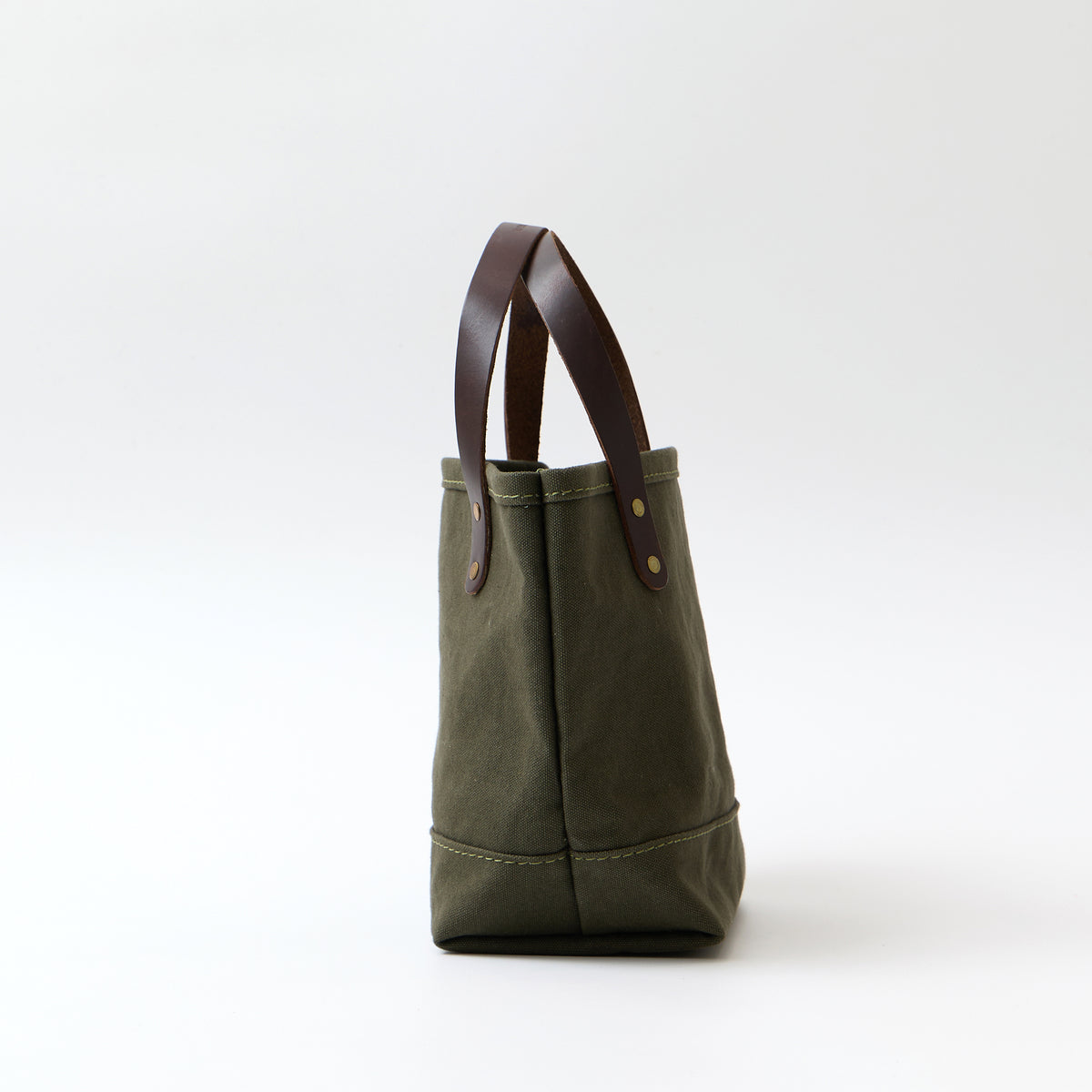 HERITAGE LEATHER MILITARY CANVAS MINI TOTE - OLIVE_BROWN LEATHER