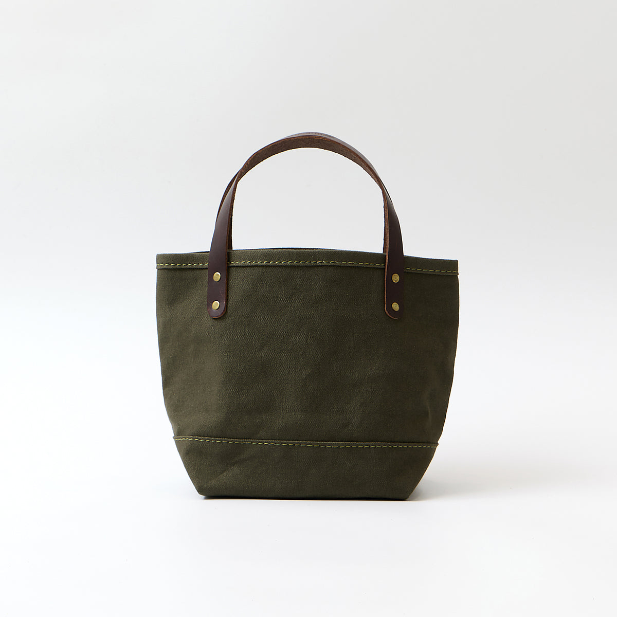 HERITAGE LEATHER MILITARY CANVAS MINI TOTE - OLIVE_BROWN LEATHER