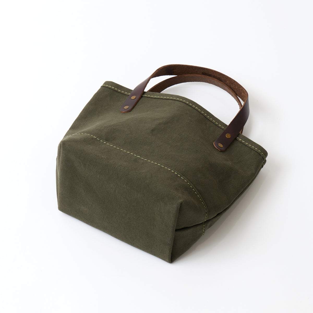 HERITAGE LEATHER MILITARY CANVAS MINI TOTE - OLIVE_BROWN LEATHER