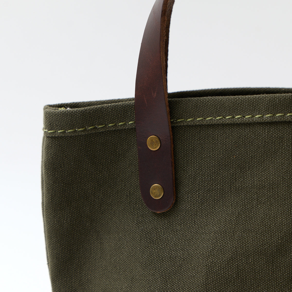 HERITAGE LEATHER MILITARY CANVAS MINI TOTE - OLIVE_BROWN LEATHER