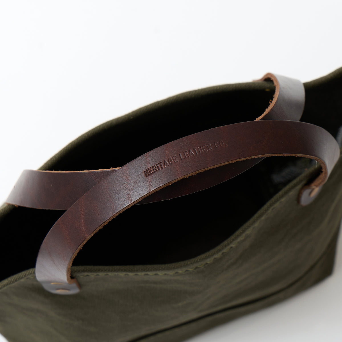 HERITAGE LEATHER MILITARY CANVAS MINI TOTE - OLIVE_BROWN LEATHER