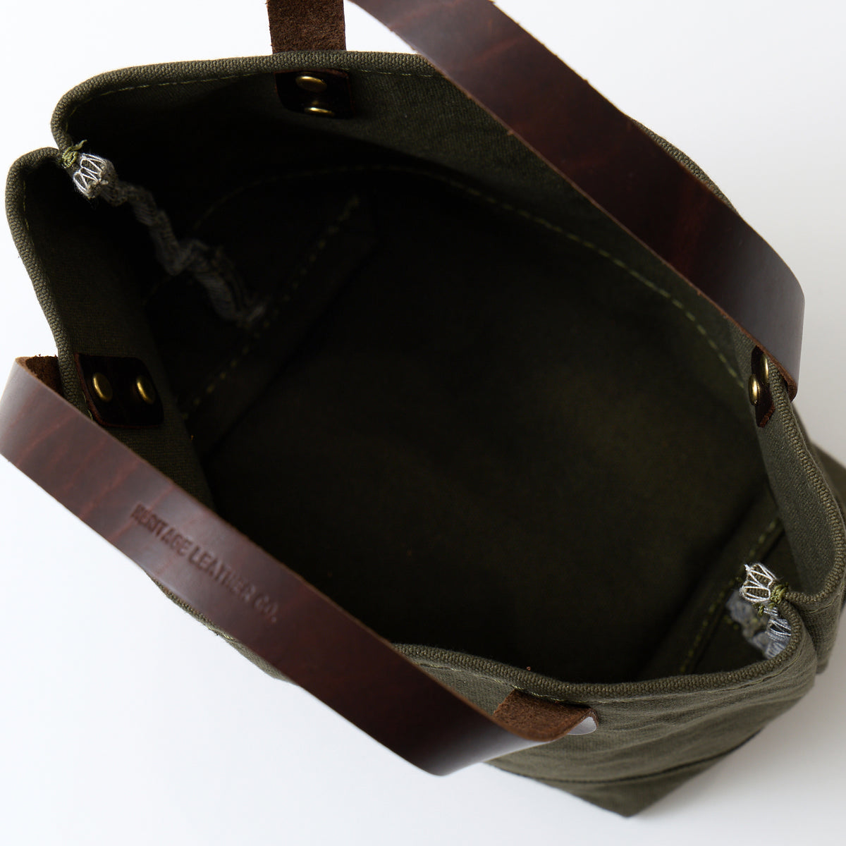 HERITAGE LEATHER MILITARY CANVAS MINI TOTE - OLIVE_BROWN LEATHER