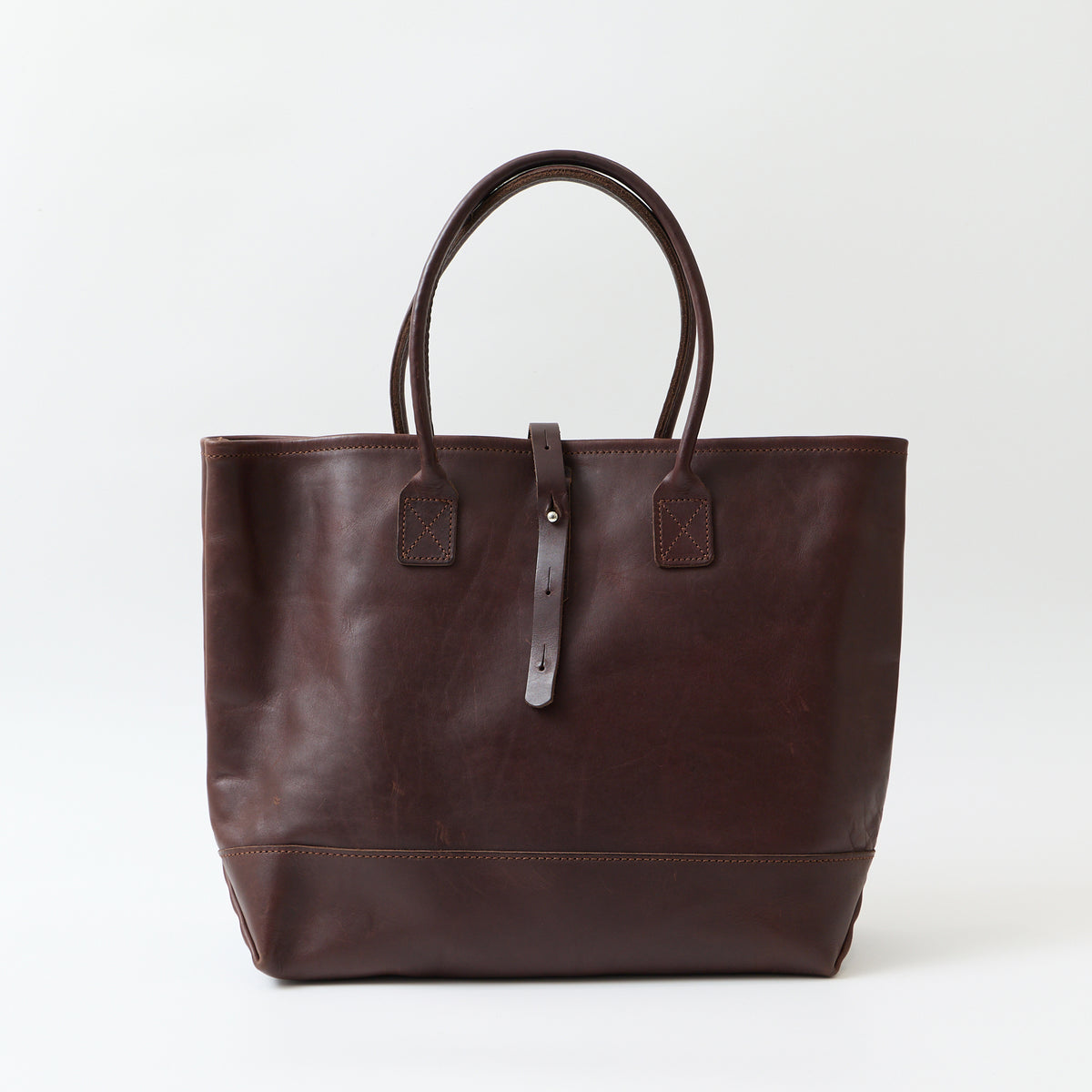 HERITAGE LEATHER ALL LATIGO LEATHER TOTE BAG  W/CLOSURE STRAP - BROWN LATIGO