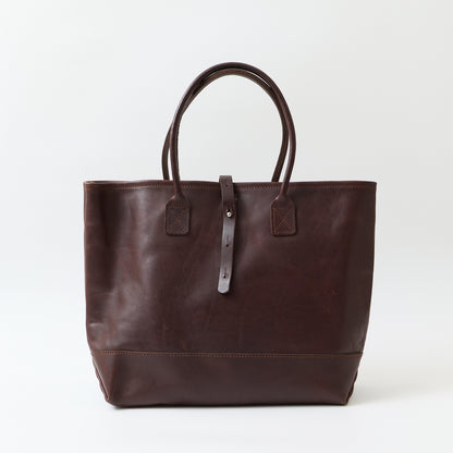 HERITAGE LEATHER ALL LATIGO LEATHER TOTE BAG  W/CLOSURE STRAP - BROWN LATIGO