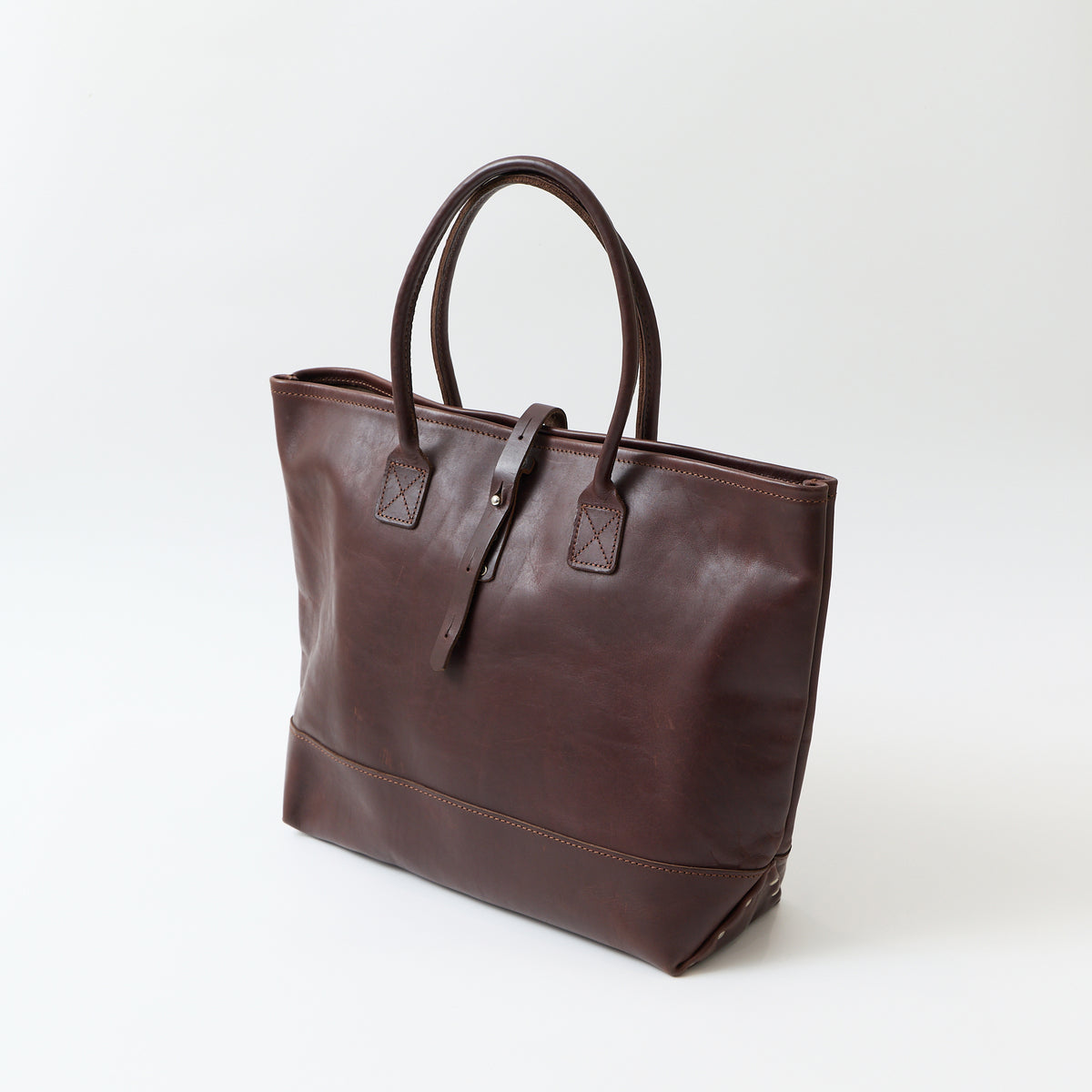 HERITAGE LEATHER ALL LATIGO LEATHER TOTE BAG  W/CLOSURE STRAP - BROWN LATIGO