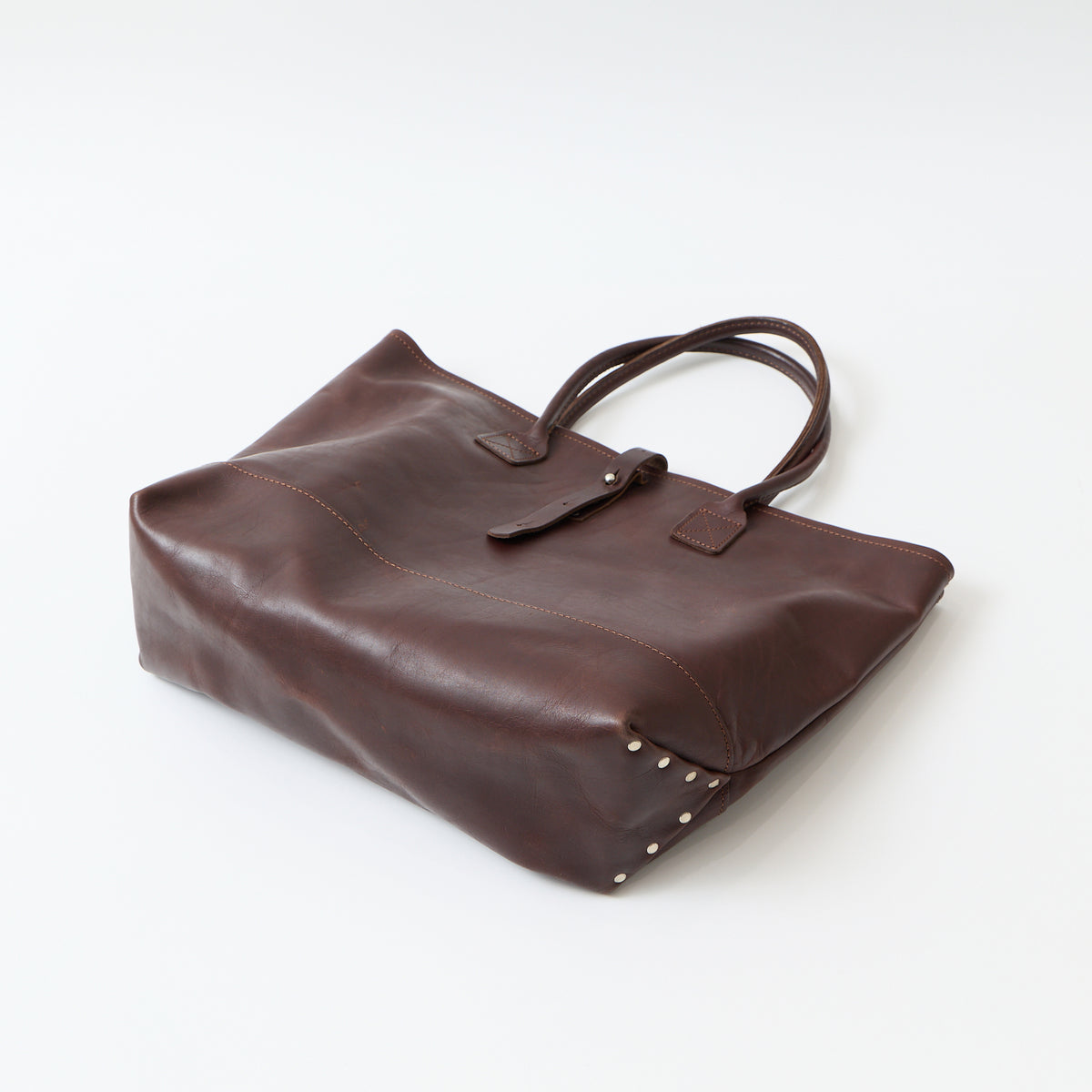 HERITAGE LEATHER ALL LATIGO LEATHER TOTE BAG  W/CLOSURE STRAP - BROWN LATIGO