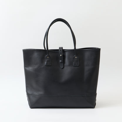 HERITAGE LEATHER ALL LATIGO LEATHER TOTE BAG  W/CLOSURE STRAP - BLACK LATIGO