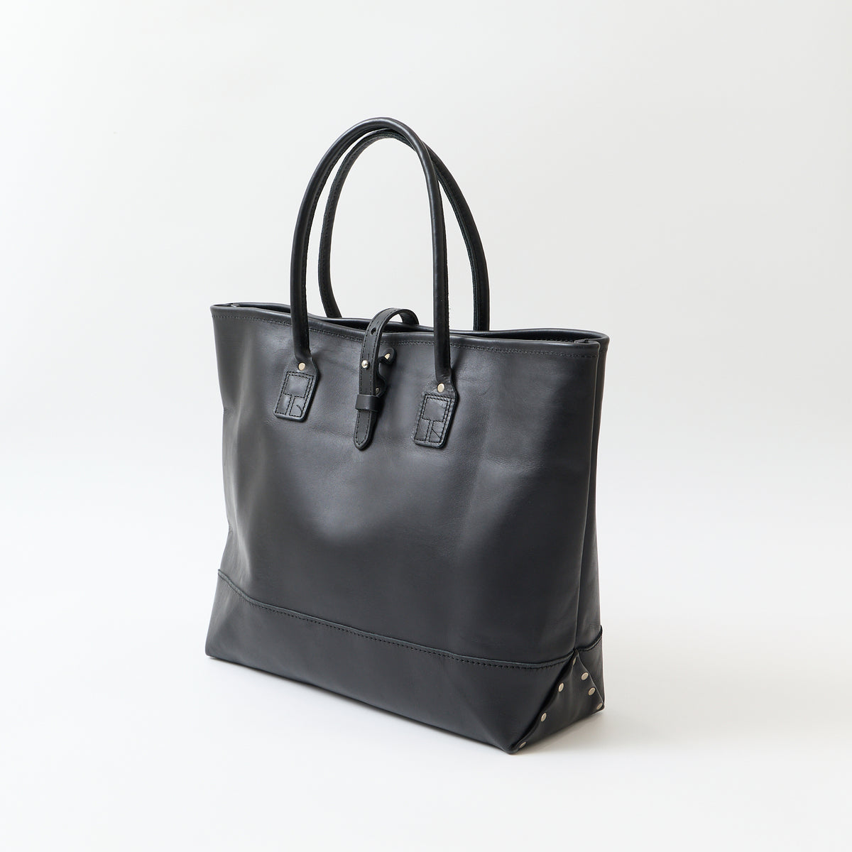HERITAGE LEATHER ALL LATIGO LEATHER TOTE BAG  W/CLOSURE STRAP - BLACK LATIGO