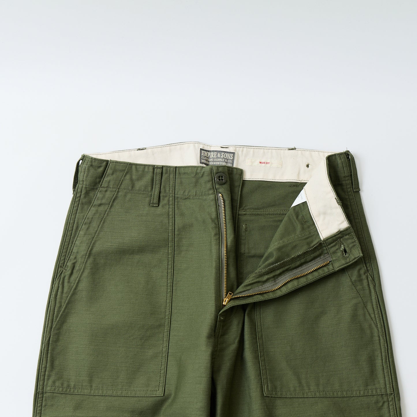 EMPIRE & SONS FATIGUE PANT MILITARY SLUB BACK SATEEN TAPERED WIDE FIT