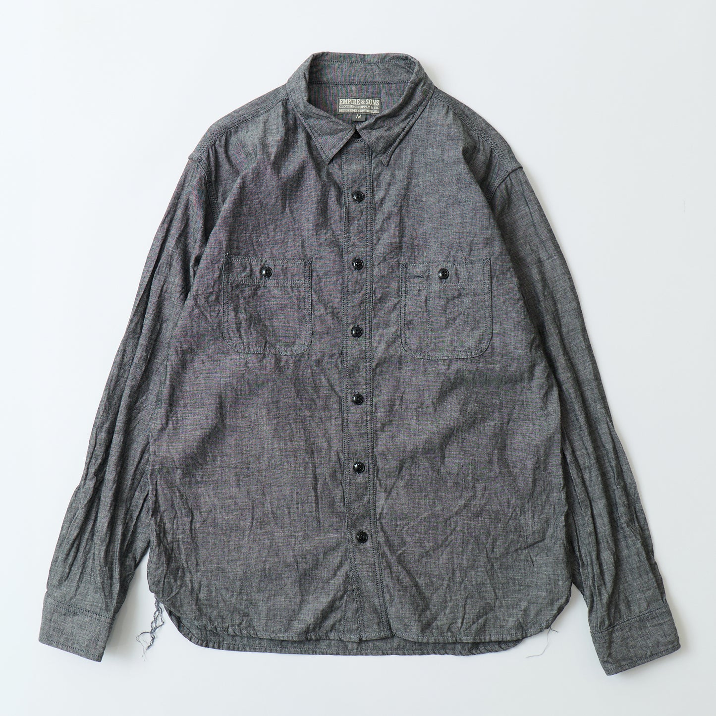 EMPIRE & SONS L/S CONCEALED BUTTON&TAB WORK SHIRT BLACK CHAMBRAY