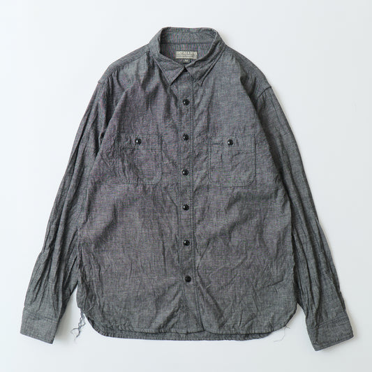 EMPIRE & SONS L/S CONCEALED BUTTON&TAB WORK SHIRT BLACK CHAMBRAY