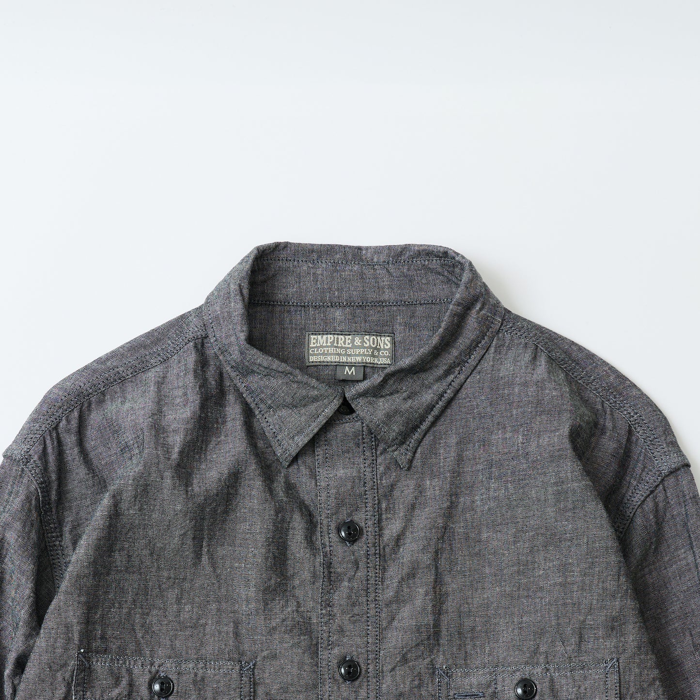 EMPIRE & SONS L/S CONCEALED BUTTON&TAB WORK SHIRT BLACK CHAMBRAY