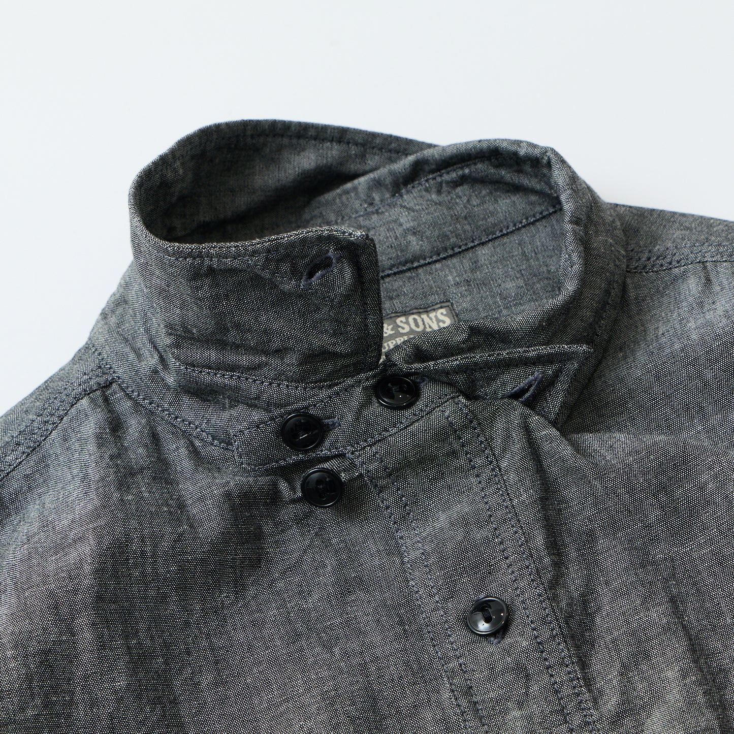 EMPIRE & SONS L/S CONCEALED BUTTON&TAB WORK SHIRT BLACK CHAMBRAY