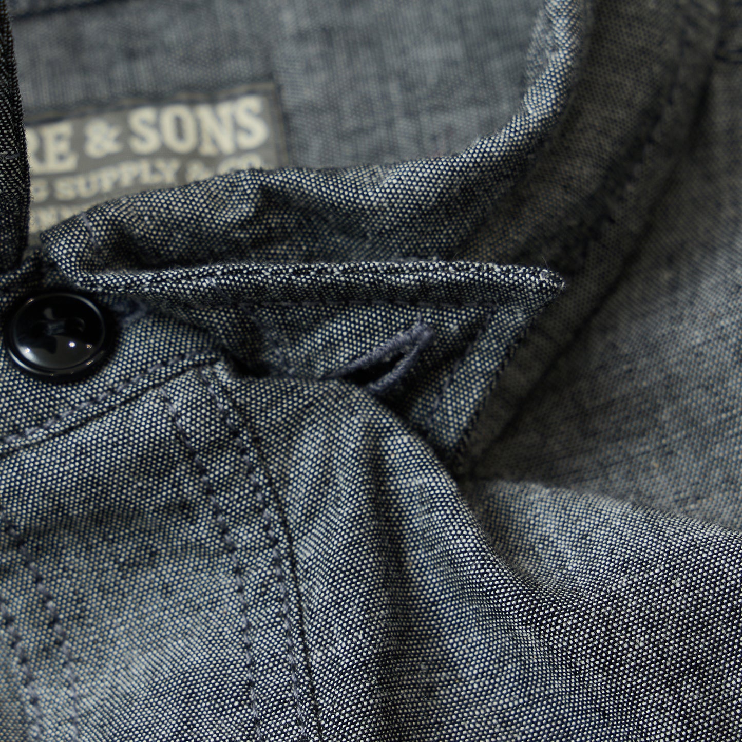 EMPIRE & SONS L/S CONCEALED BUTTON&TAB WORK SHIRT BLACK CHAMBRAY